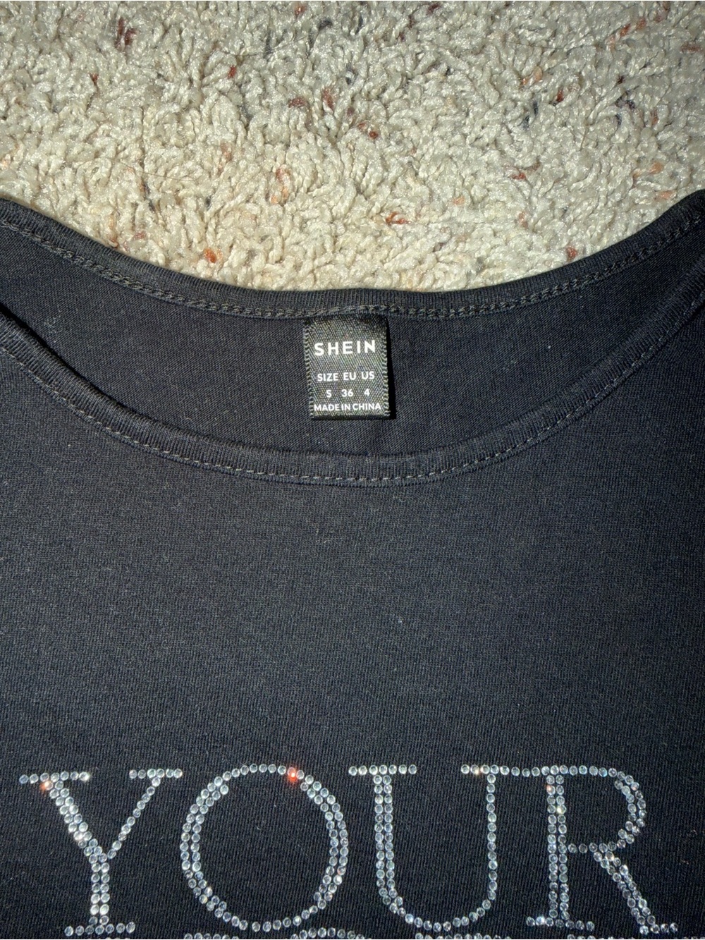 SHEIN Black 'Your Favorite' Rhinestone Crop Tee - Picture 2 of 3